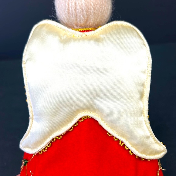 Vintage/Retro red flocked cardboard angel tree topper with satin wings , Japan - Picture 10 of 12